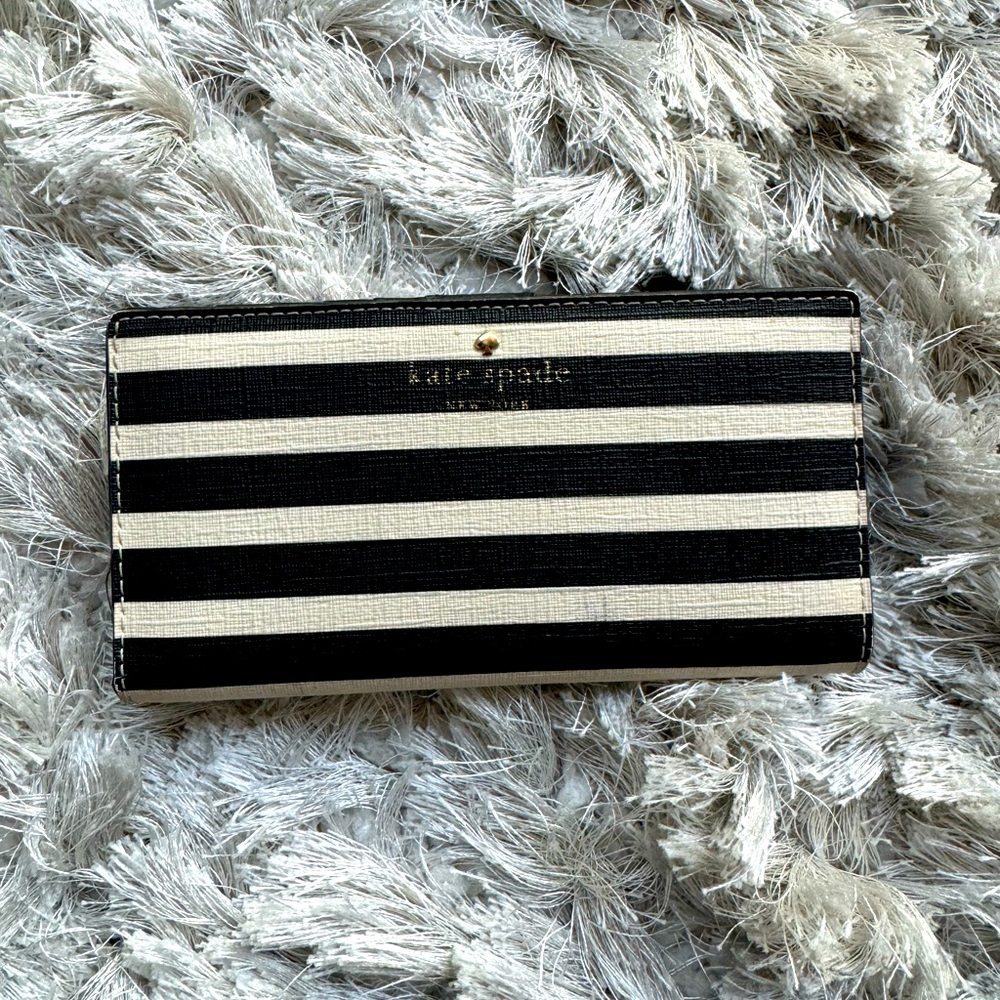 Kate Spade Black and Cream stripe Clutch Wallet